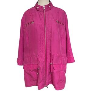 Chico’s Zenergy Vibrant Pink‎ Silk Utility Jacket Roll Tab Sleeves Drawstring